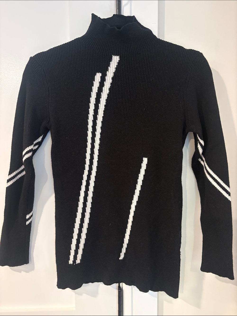 MK Metric Knits Black & White Ribbed Knit Mock Neck Sweater XS